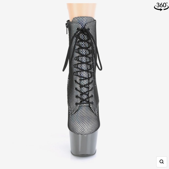PLEASER Ankle boots Pole Dancing Shoes Chrome/Fishnet/Holographic Size 7 - Picture 5 of 14